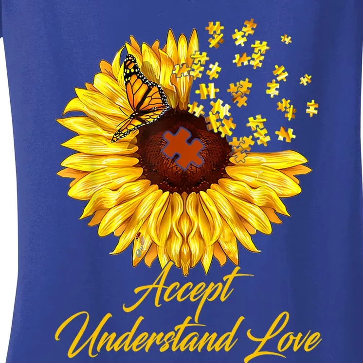 Accept Understand Love Sunflower Autism Women's V-Neck T-Shirt