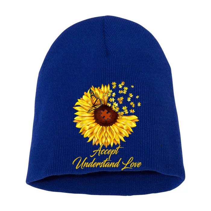 Accept Understand Love Sunflower Autism Short Acrylic Beanie