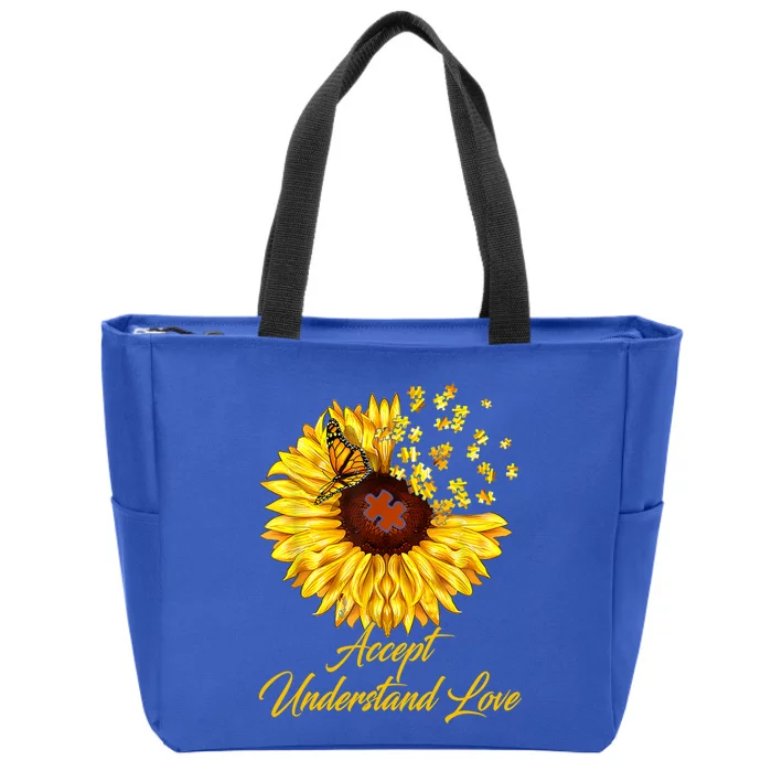 Accept Understand Love Sunflower Autism Zip Tote Bag