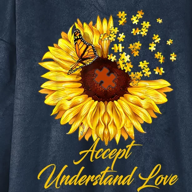 Accept Understand Love Sunflower Autism Hooded Wearable Blanket