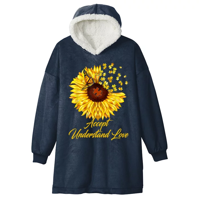 Accept Understand Love Sunflower Autism Hooded Wearable Blanket