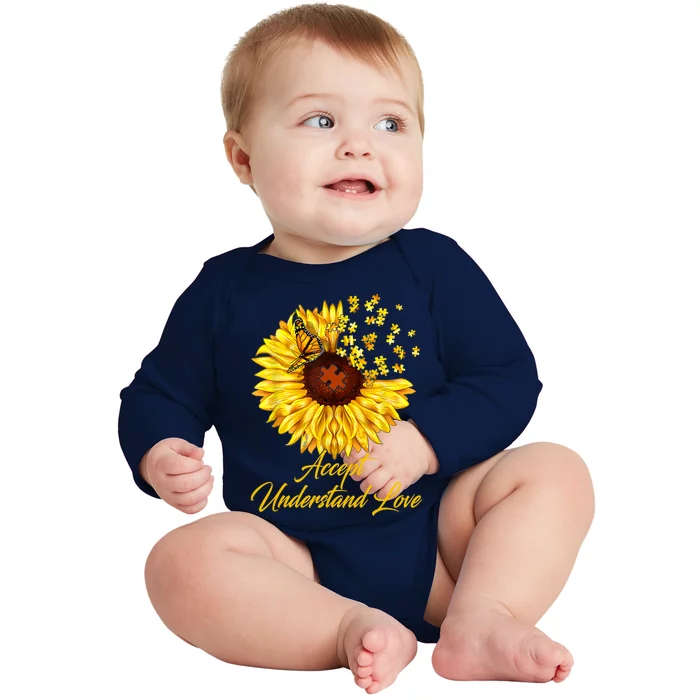 Accept Understand Love Sunflower Autism Baby Long Sleeve Bodysuit