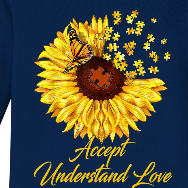 Accept Understand Love Sunflower Autism Baby Long Sleeve Bodysuit