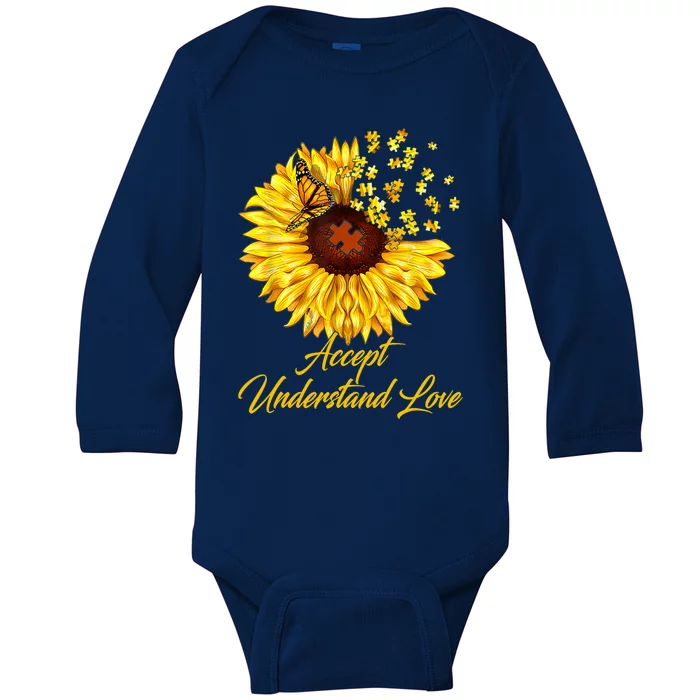 Accept Understand Love Sunflower Autism Baby Long Sleeve Bodysuit