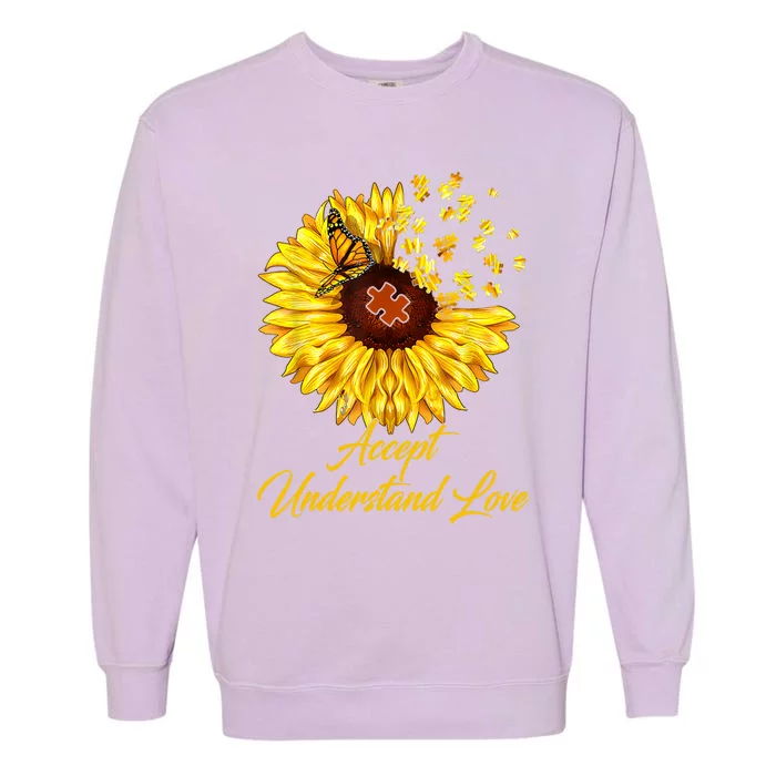 Accept Understand Love Sunflower Autism Garment-Dyed Sweatshirt