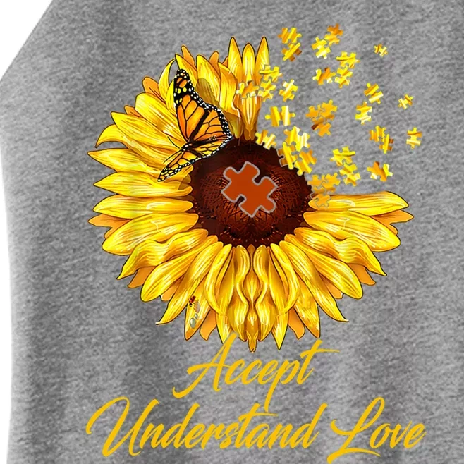 Accept Understand Love Sunflower Autism Women’s Perfect Tri Rocker Tank