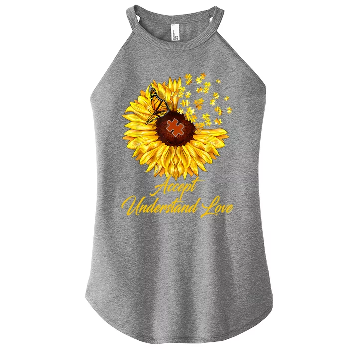 Accept Understand Love Sunflower Autism Women’s Perfect Tri Rocker Tank