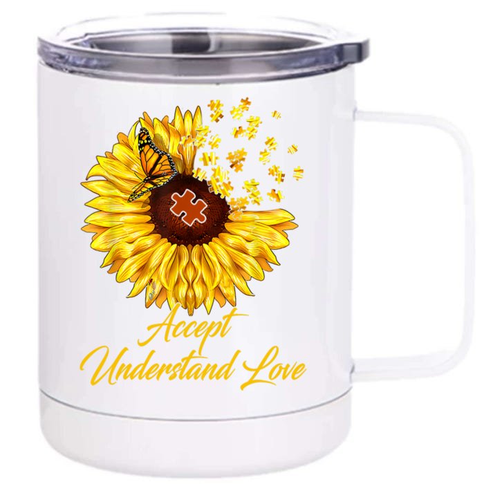 Accept Understand Love Sunflower Autism Front & Back 12oz Stainless Steel Tumbler Cup