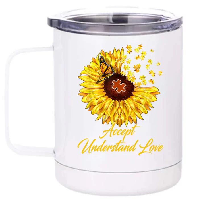 Accept Understand Love Sunflower Autism Front & Back 12oz Stainless Steel Tumbler Cup