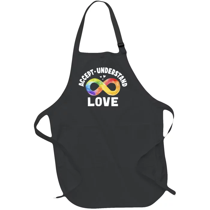 Accept Understand Love Autism Awareness ASD Infinity Symbol Full-Length Apron With Pocket