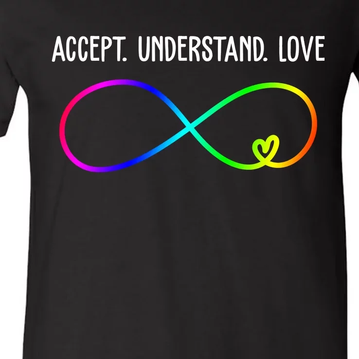 Accept Under Love Neurodiversity Autism Rainbow V-Neck T-Shirt