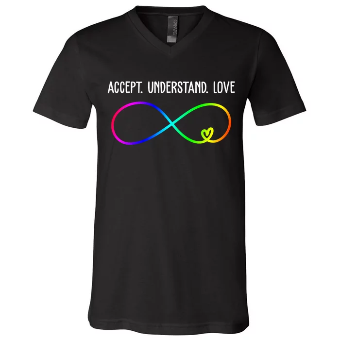 Accept Under Love Neurodiversity Autism Rainbow V-Neck T-Shirt