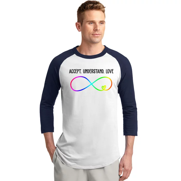 Accept Under Love Neurodiversity Autism Rainbow Baseball Sleeve Shirt