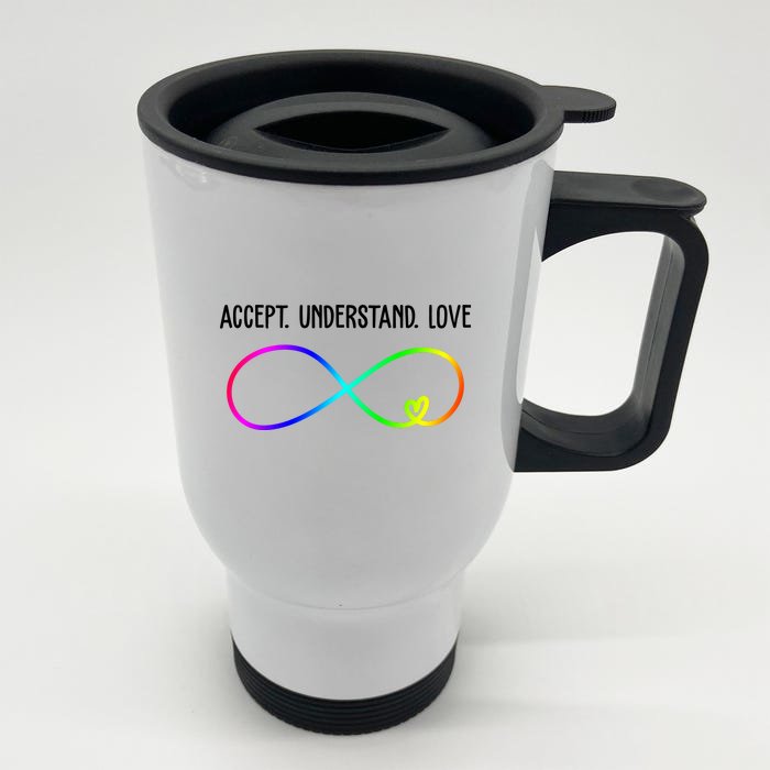 Accept Under Love Neurodiversity Autism Rainbow Front & Back Stainless Steel Travel Mug