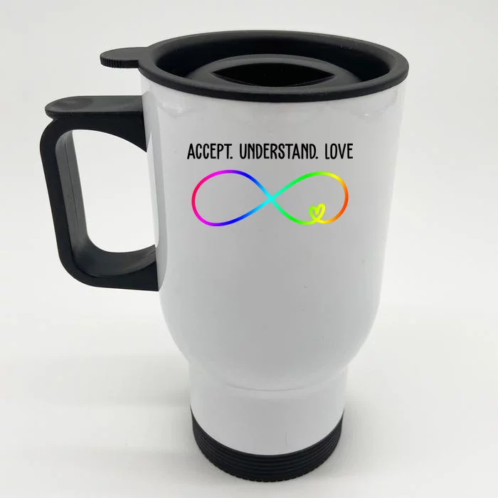 Accept Under Love Neurodiversity Autism Rainbow Front & Back Stainless Steel Travel Mug