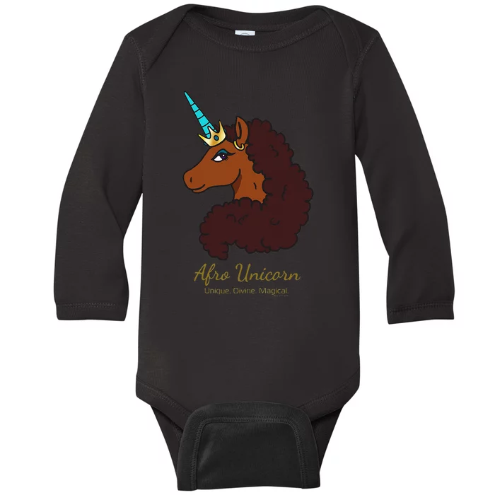 Afro Unicorn Large Portrait V2 Baby Long Sleeve Bodysuit