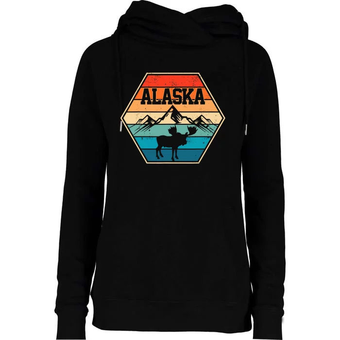 Alaska USA Mountain Hiking Vintage Retro Gift Womens Funnel Neck Pullover Hood