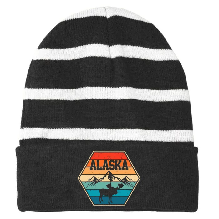 Alaska USA Mountain Hiking Vintage Retro Gift Striped Beanie with Solid Band