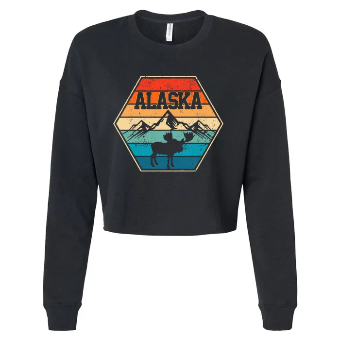 Alaska USA Mountain Hiking Vintage Retro Gift Cropped Pullover Crew