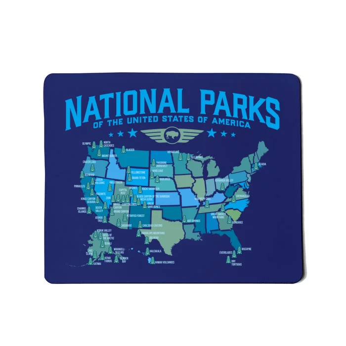 All U.S National Parks Map Camping 80s Graphic Mousepad