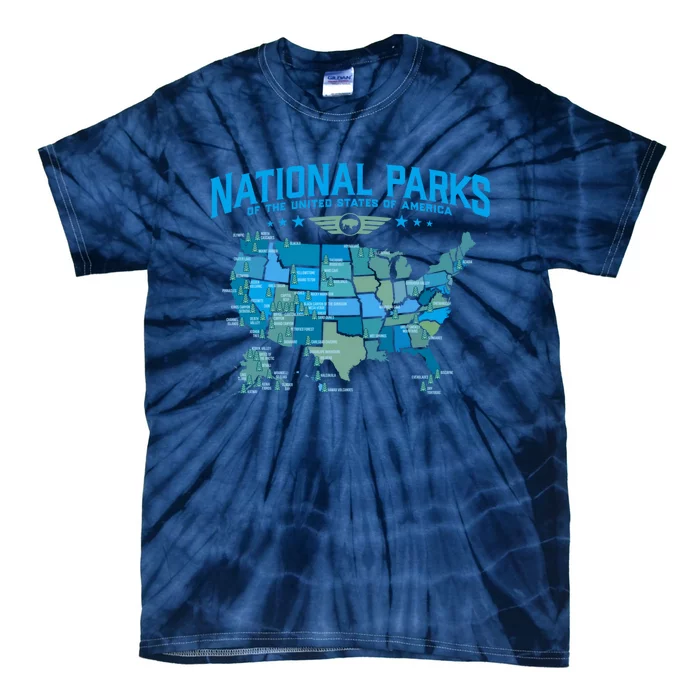 All U.S National Parks Map Camping 80s Graphic Tie-Dye T-Shirt