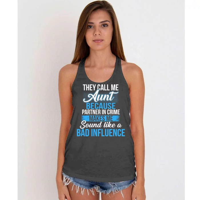 Aunt Partner In Crime Bad Influence Women's Knotted Racerback Tank