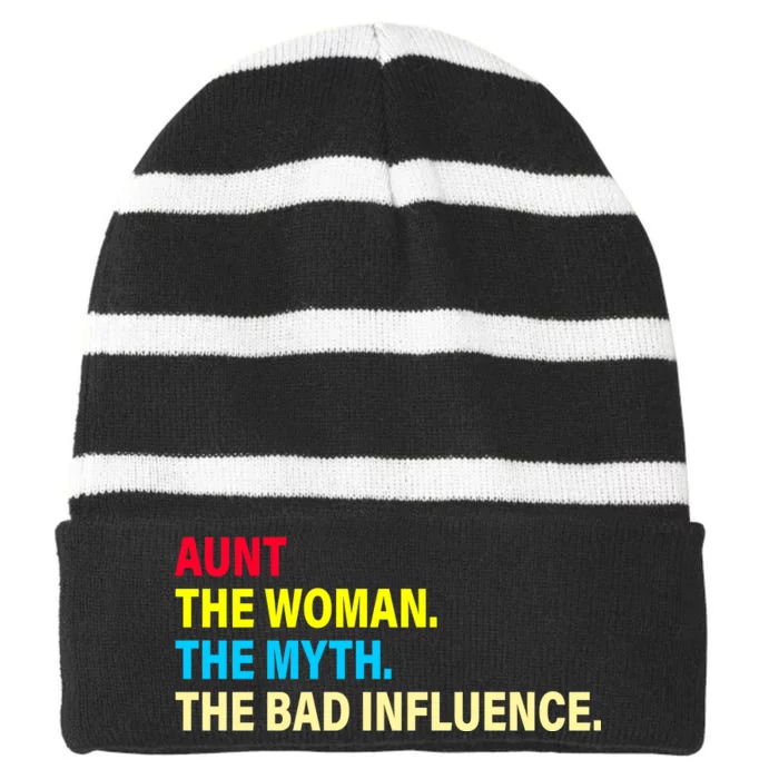 Aunt The Woman The Myth The Bad Influence Striped Beanie with Solid Band