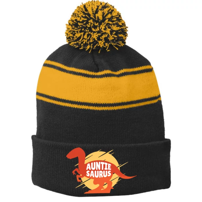 Auntie Saurus Stripe Pom Pom Beanie