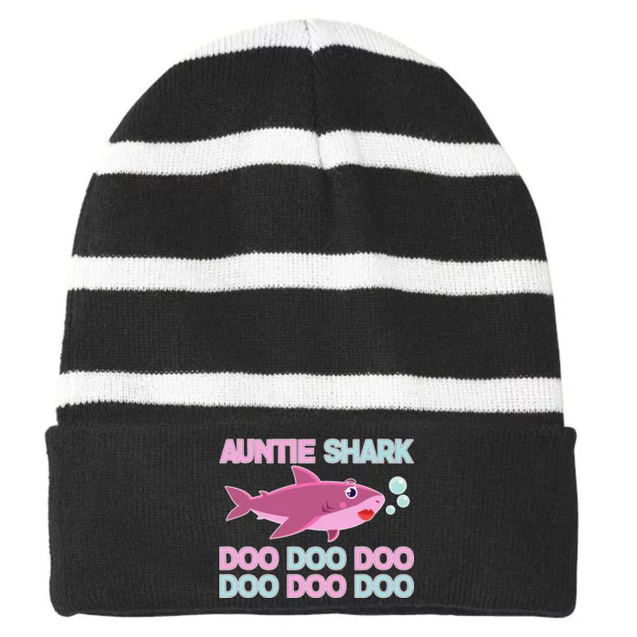 Auntie Shark Doo Doo Doo Striped Beanie with Solid Band