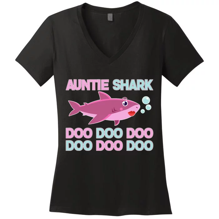 Auntie Shark Doo Doo Doo Women's V-Neck T-Shirt