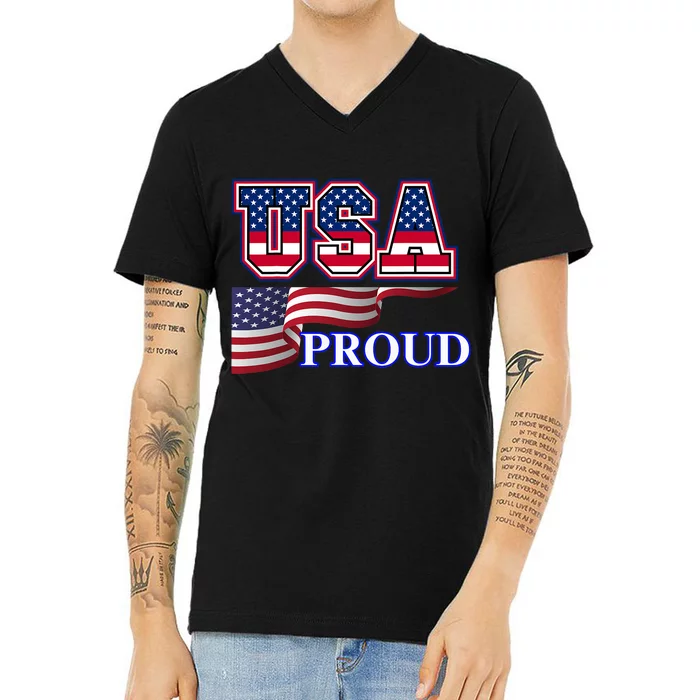 Adult Usa Proud National American Flag Pride V-Neck T-Shirt