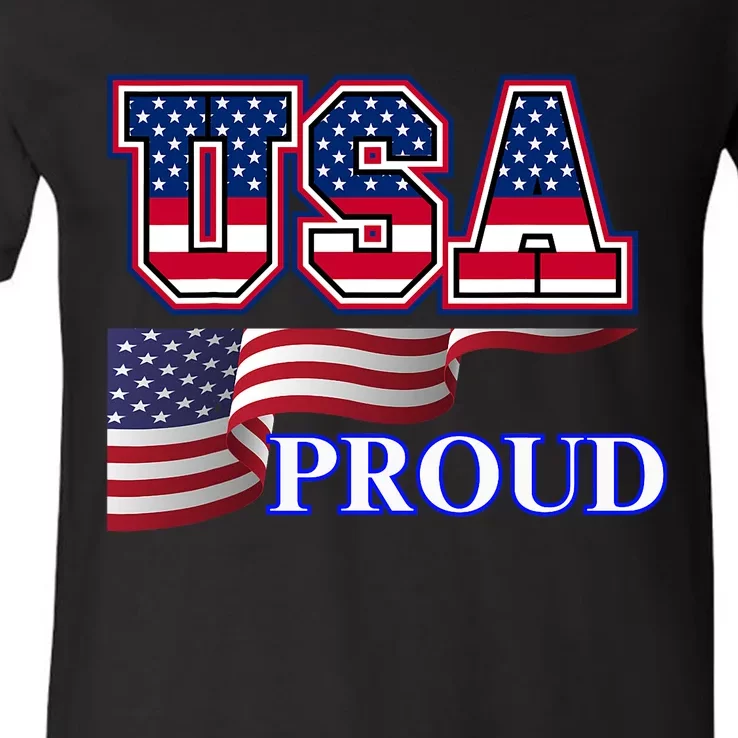 Adult Usa Proud National American Flag Pride V-Neck T-Shirt