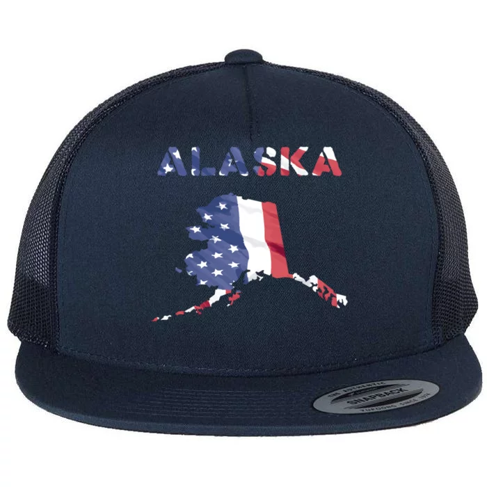 Alaska Usa Proud United States America Patriot Flag Us Gold Gift Flat Bill Trucker Hat