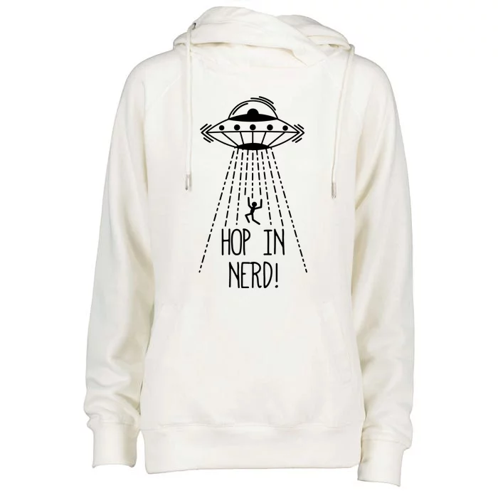 Alien Ufo Pillowcase Hop In Nerd! Womens Funnel Neck Pullover Hood