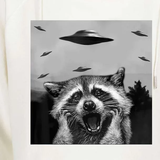 Alien Ufo Raccoon Womens Funnel Neck Pullover Hood