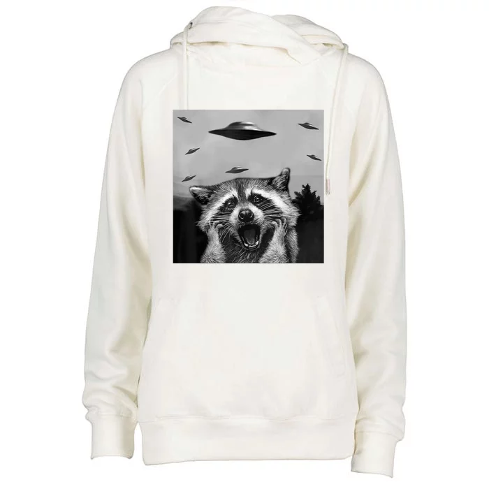 Alien Ufo Raccoon Womens Funnel Neck Pullover Hood