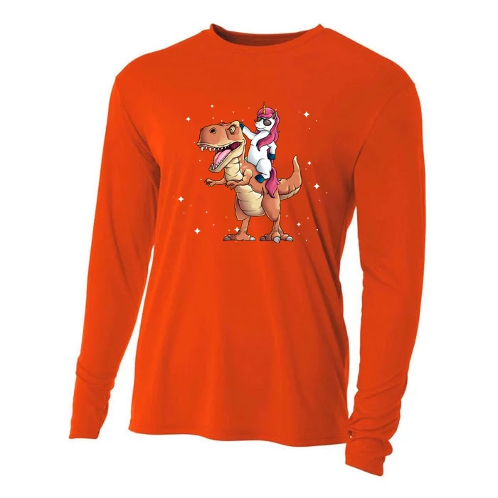 Awesome Unicorn Riding Trex Dinosaur Rawr Magical Gift Cooling Performance Long Sleeve Crew