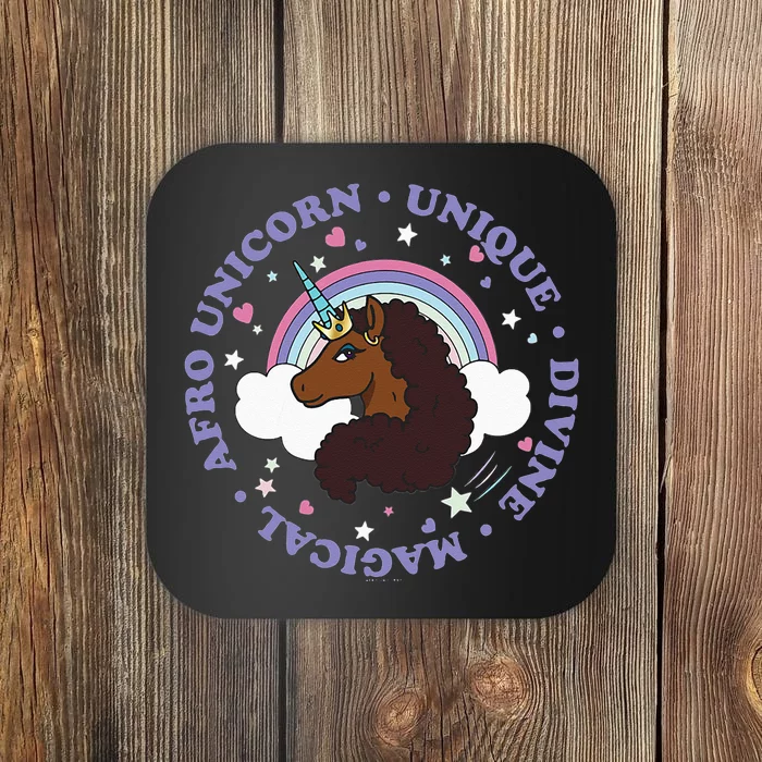 Afro Unicorn Rainbow Cloud Unique Magical Divine V2 Coaster