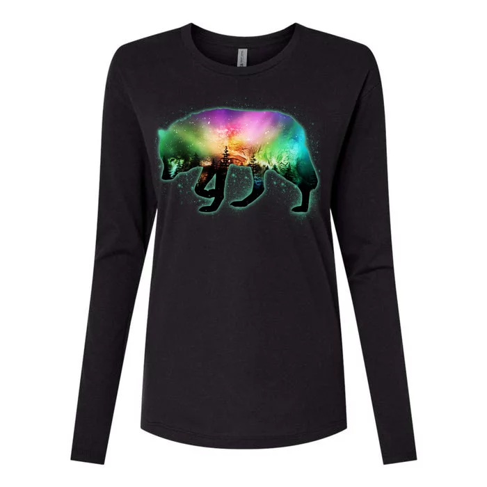 Aurora Borealis Wolf Wilderness Womens Cotton Relaxed Long Sleeve T-Shirt