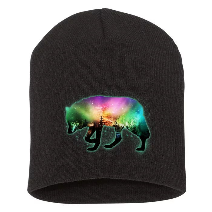 Aurora Borealis Wolf Wilderness Short Acrylic Beanie