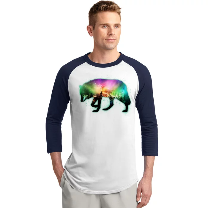 Aurora Borealis Wolf Wilderness Baseball Sleeve Shirt