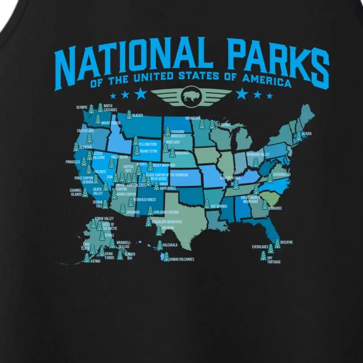 All U S National Parks Map Camping 80s Graphic Gift Performance Tank