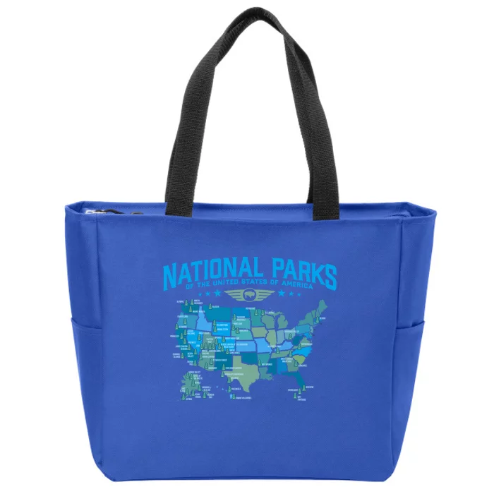 All U S National Parks Map Camping 80s Graphic Gift Zip Tote Bag