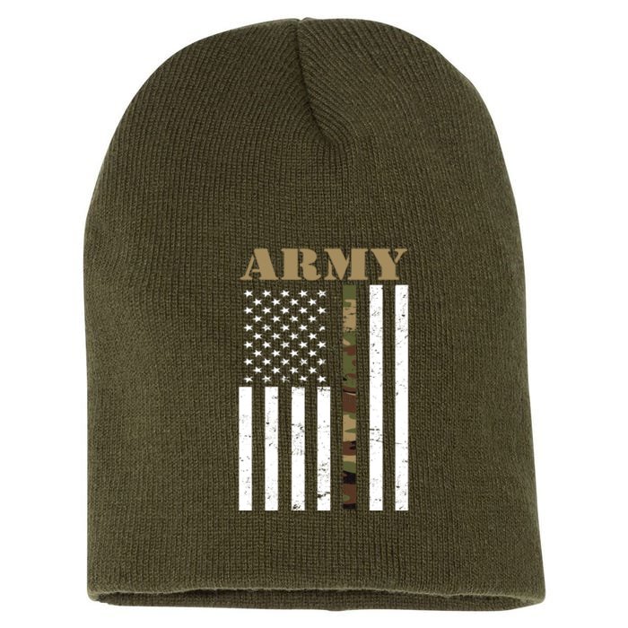 Army United States Thin Camo Line Flag Front And Back Front & Back Short Acrylic Beanie