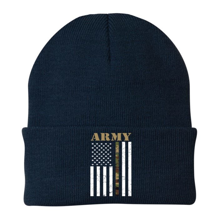 Army United States Thin Camo Line Flag Front And Back Front & Back Knit Cap Winter Beanie