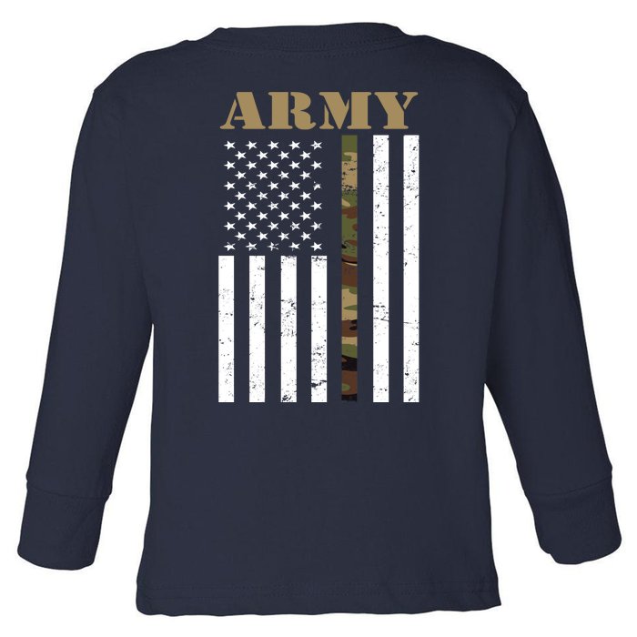 Army United States Thin Camo Line Flag Front And Back Front & Back Toddler Long Sleeve Shirt