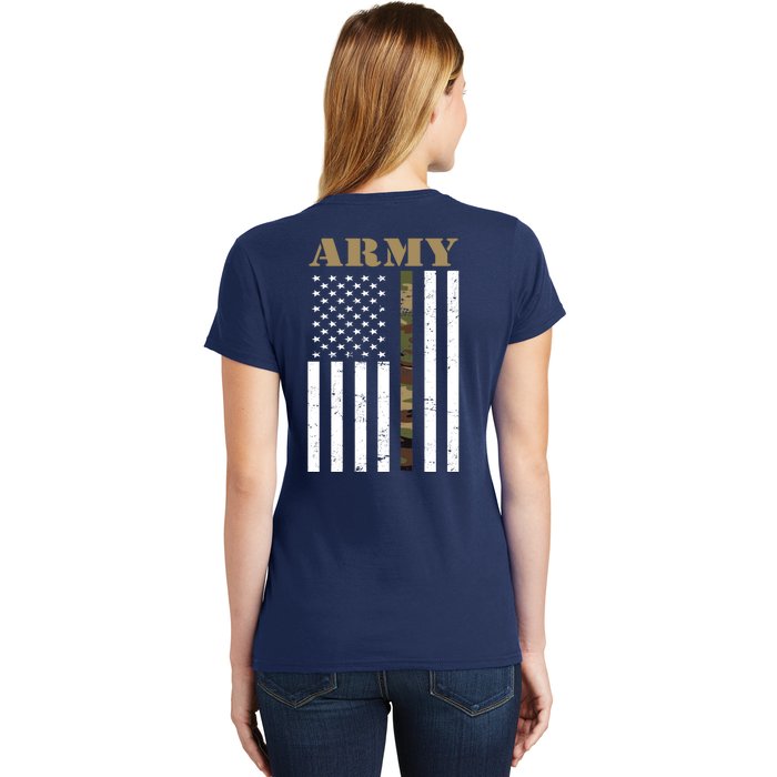 Army United States Thin Camo Line Flag Front And Back Front & Back Women's T-Shirt