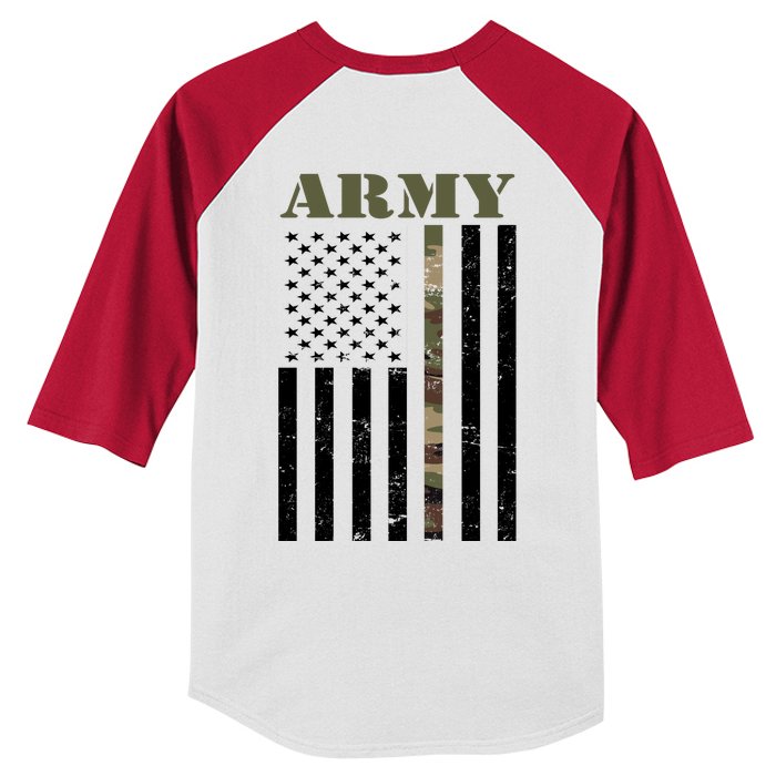 Army United States Thin Camo Line Flag Front And Back Front & Back Kids Colorblock Raglan Jersey