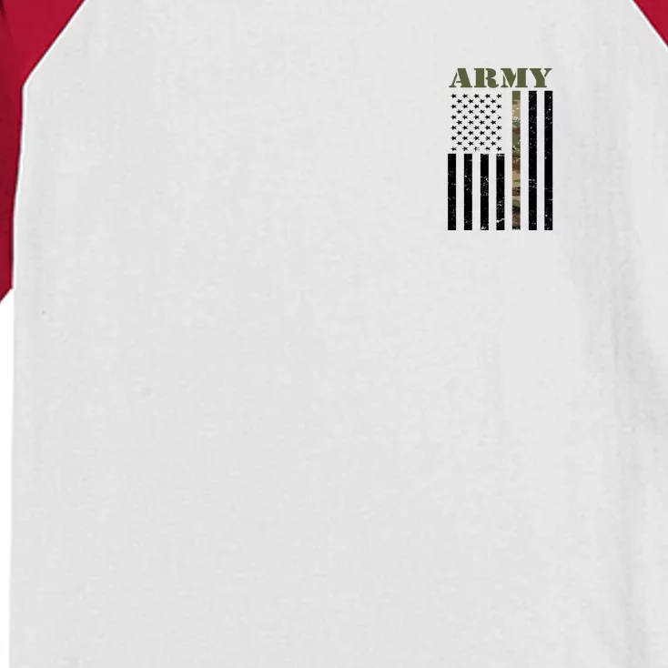 Army United States Thin Camo Line Flag Front And Back Front & Back Kids Colorblock Raglan Jersey