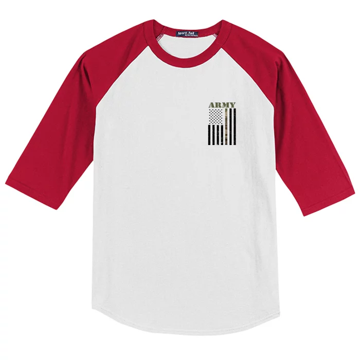 Army United States Thin Camo Line Flag Front And Back Front & Back Kids Colorblock Raglan Jersey